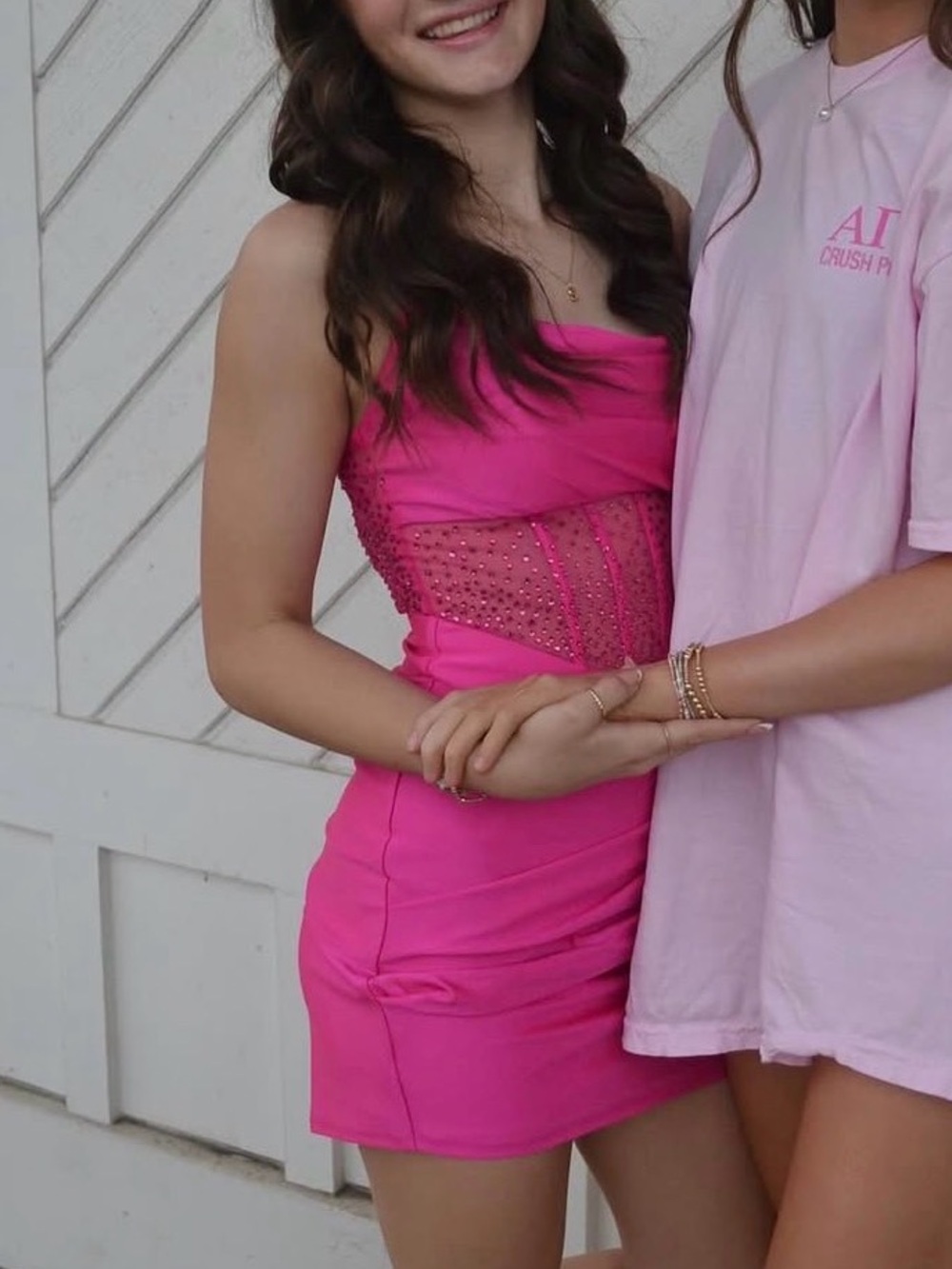 B Darlin Hot Pink Strapless Beaded Corset Mini Dress